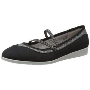 LifeStride Ria Womens Black Suedy Nylon Slip On Wedge Sandal Shoes Size 7